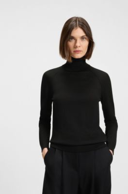 Rollneck sweater in merino wool, Black