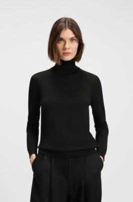 Rollneck sweater in merino wool, Black
