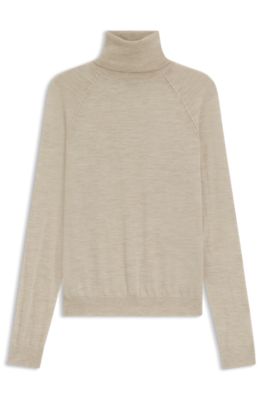 Jersey de cuello vuelto en lana merina, Beige claro