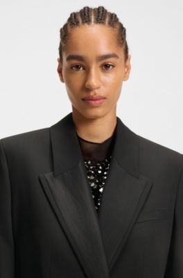 Blazer de esmoquin relaxed fit en sarga de lana virgen, Negro