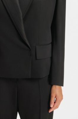 Blazer de esmoquin relaxed fit en sarga de lana virgen, Negro