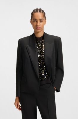 Blazer de esmoquin relaxed fit en sarga de lana virgen, Negro