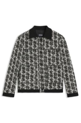 Chaqueta regular fit de tweed con motivo de plumas, Fantas&iacute;a