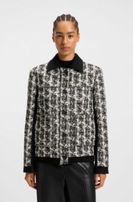 Chaqueta regular fit de tweed con motivo de plumas, Fantas&iacute;a