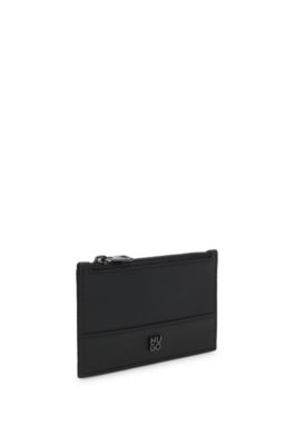 Card holder in grained and plain leather, Black