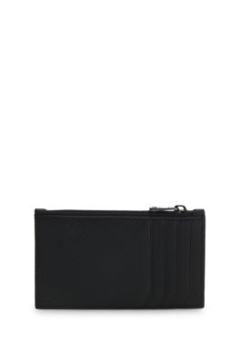 Card holder in grained and plain leather, Black