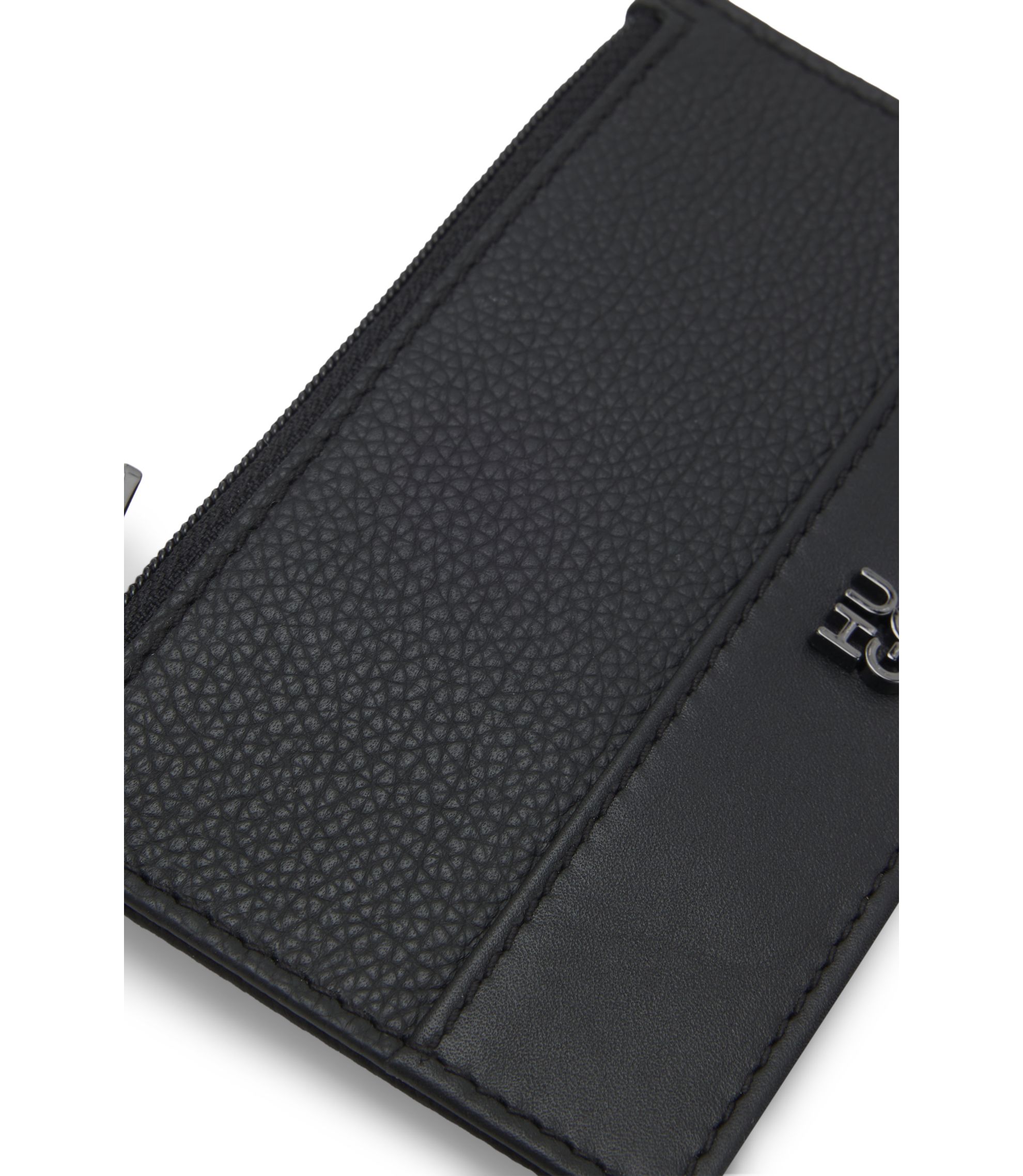 HUGO - Card holder in grained and plain leather - Black