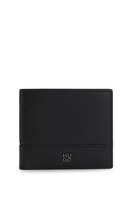 Leather billfold wallet with stacked-logo trim