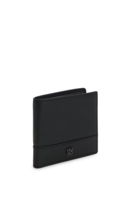 Leather billfold wallet with stacked-logo trim, Black