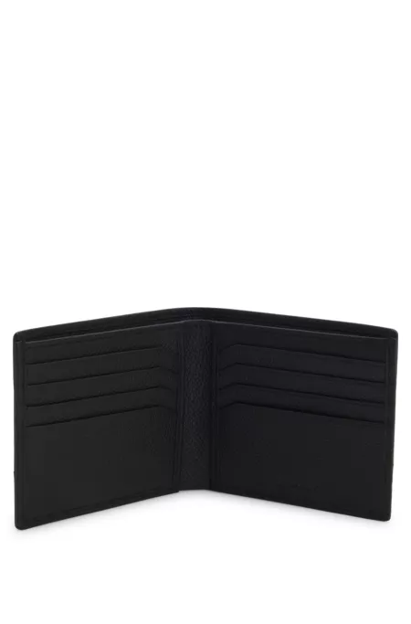 Leather billfold wallet with stacked-logo trim