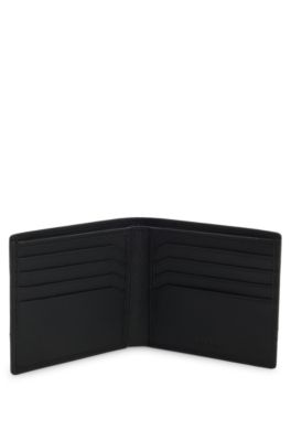 Cartera plegable de piel con detalle de logo apilado, Negro