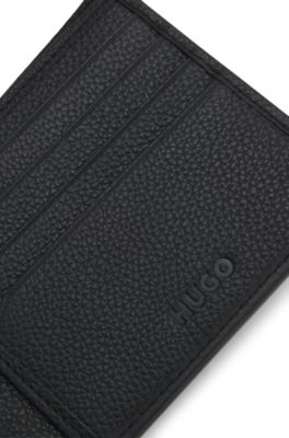 Leather billfold wallet with stacked-logo trim, Black