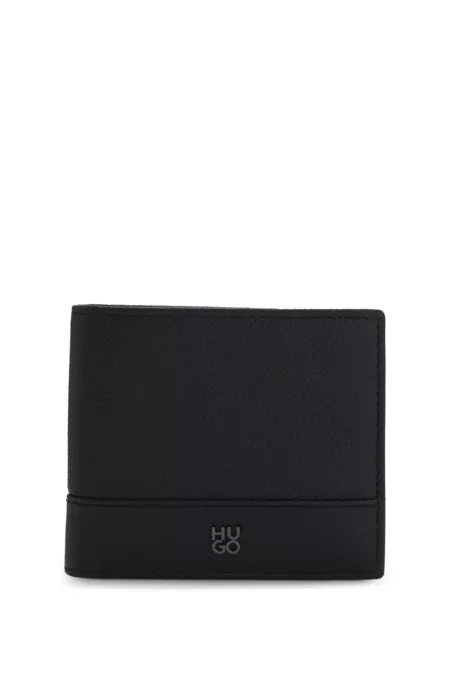 Leather folding wallet with stacked-logo trim