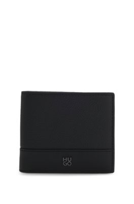 Portefeuille &agrave; deux volets en cuir avec logo revisit&eacute;, Noir