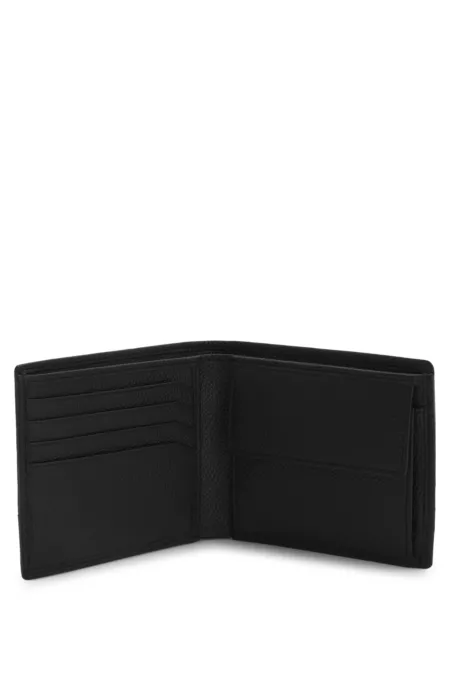 Leather folding wallet with stacked-logo trim