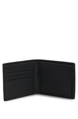 Leather folding wallet with stacked-logo trim, Black