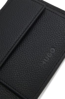 Cartera plegable de piel con detalle de logo apilado, Negro