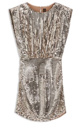 Shoulder-pad dress with sequins, Dark Orange