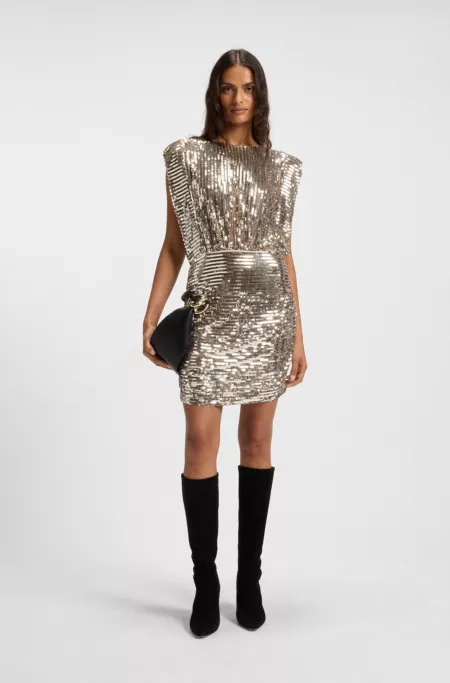 Shoulder-pad dress with sequins