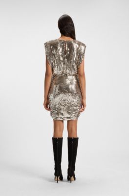 Vestido con lentejuelas y hombreras, Naranja oscuro