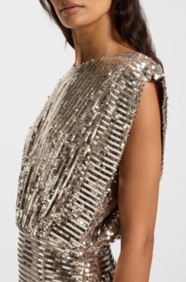 Vestido con lentejuelas y hombreras, Naranja oscuro