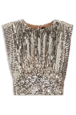 Shoulder-pad top with sequins, Dark Orange