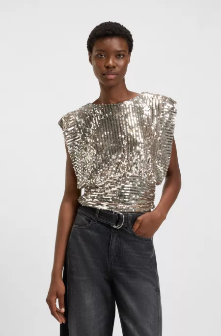 Shoulder-pad top with sequins
