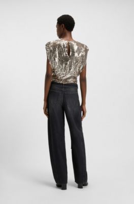 Haut &agrave; sequins et &eacute;paulettes, Orange fonc&eacute;