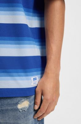 Camiseta de ajuste holgado de algod&oacute;n con rayas anchas, Celeste