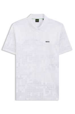 Printed-graphic polo shirt in mercerised cotton, White