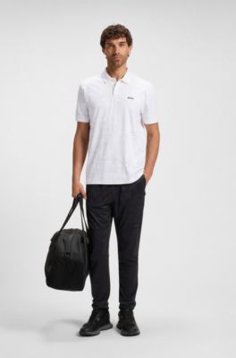 Printed-graphic polo shirt in mercerised cotton, White