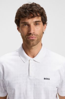 Printed-graphic polo shirt in mercerised cotton, White