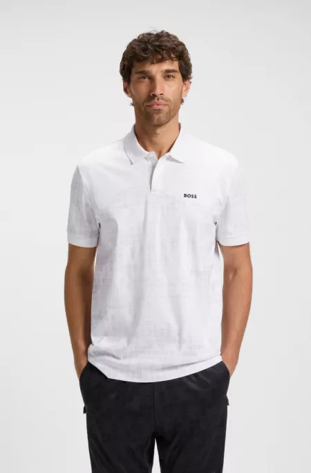 Printed-graphic polo shirt in mercerised cotton