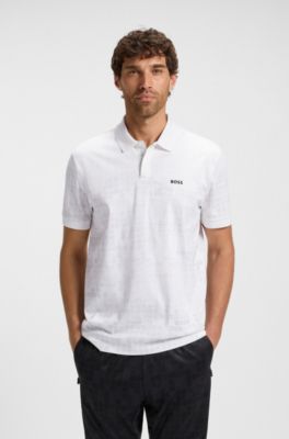 Printed-graphic polo shirt in mercerised cotton, White