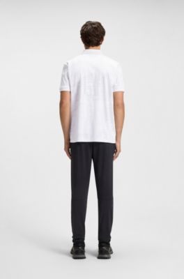 Printed-graphic polo shirt in mercerised cotton, White