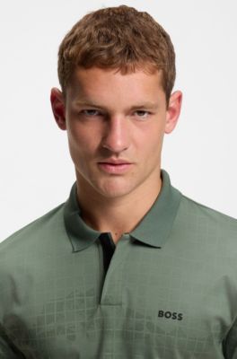 Printed-graphic polo shirt in mercerised cotton, Light Green
