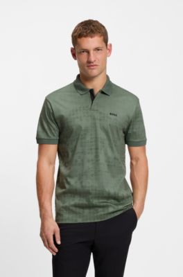 Printed-graphic polo shirt in mercerised cotton, Light Green