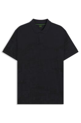 Printed-graphic polo shirt in mercerised cotton, Dark Blue