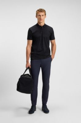 Printed-graphic polo shirt in mercerised cotton, Dark Blue