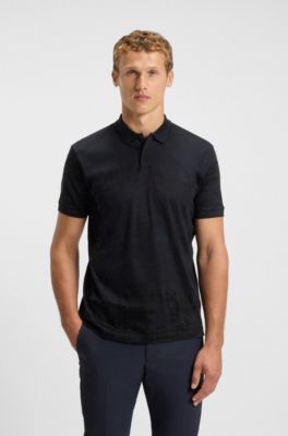 Printed-graphic polo shirt in mercerised cotton, Dark Blue