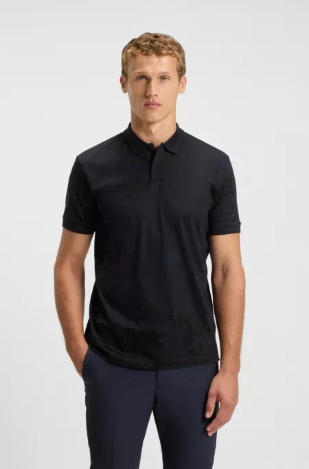 Printed-graphic polo shirt in mercerised cotton