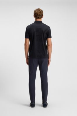 Printed-graphic polo shirt in mercerised cotton, Dark Blue