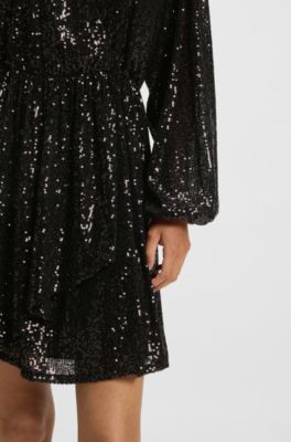 Sequin dress with wrap front, Black