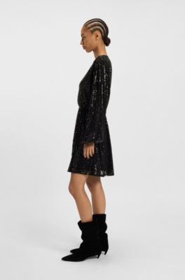Sequin dress with wrap front, Black
