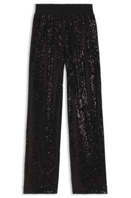 Pantalones de pernera ancha con adornos de lentejuelas, Negro