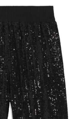 Wide-leg trousers with sequin embellishments, Black