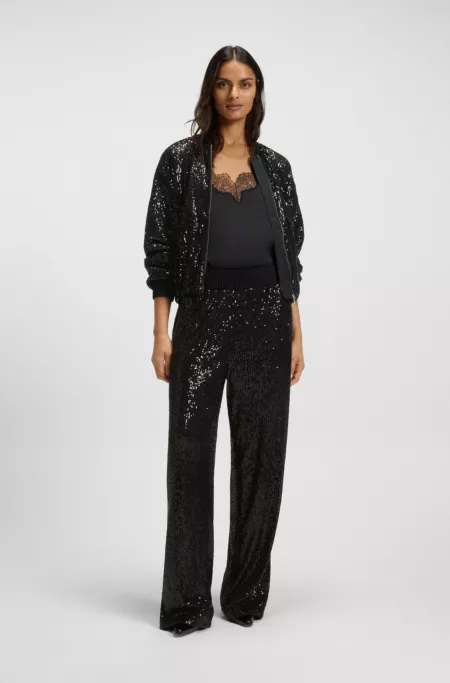 Wide-leg trousers with sequin embellishments