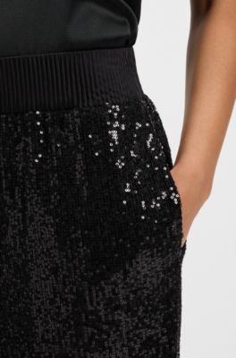 Wide-leg trousers with sequin embellishments, Black