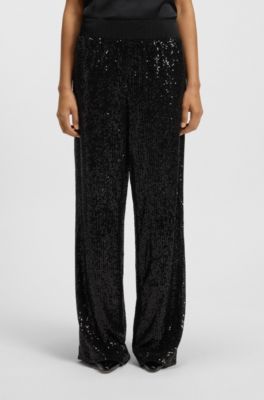 Pantalones de pernera ancha con adornos de lentejuelas, Negro