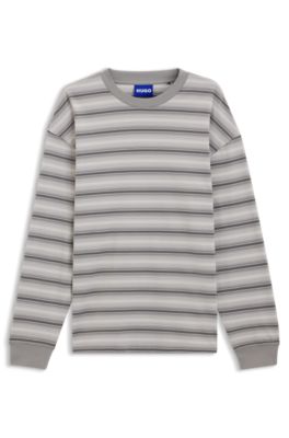 Camiseta de ajuste holgado de algod&oacute;n con rayas horizontales, Gris claro